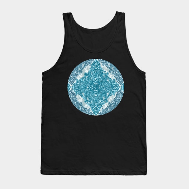 Teal & White Lace Pencil Doodle Tank Top by micklyn